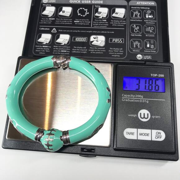 Arte D’Argento Sterling Silver Italy Mint Green Enamel Hinged Bangle Bracelet - Picture 3 of 13